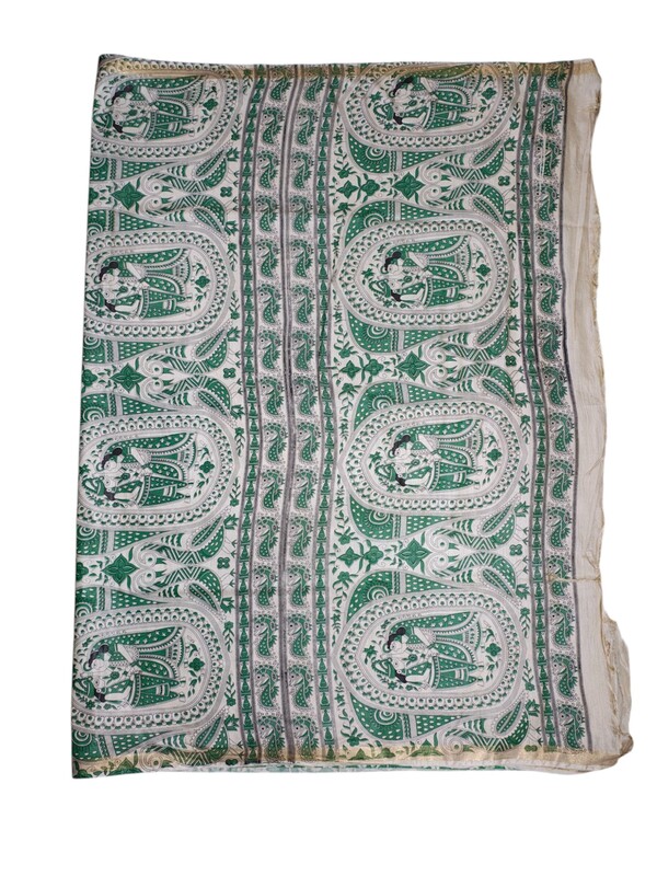 Green Kalamkari Print Saree with Unstitched Blouse