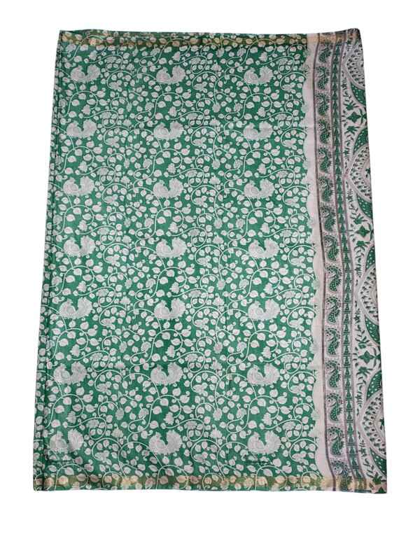 Green Kalamkari Print Saree with Unstitched Blouse