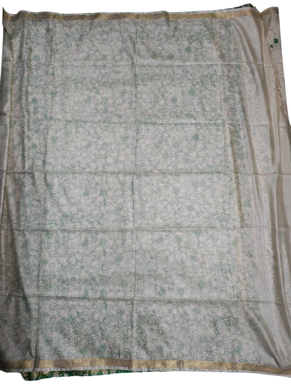 Green Kalamkari Print Saree with Unstitched Blouse