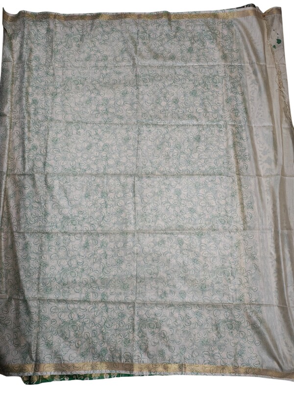 Green Kalamkari Print Saree with Unstitched Blouse