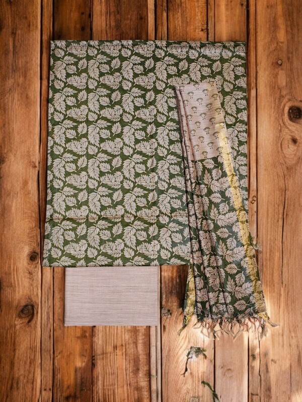 Green kalamkari Unstitched Salwar Suit Dress Material with Dupatta