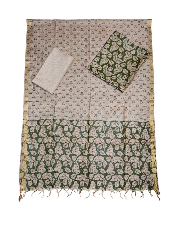 Green kalamkari Unstitched Salwar Suit Dress Material with Dupatta