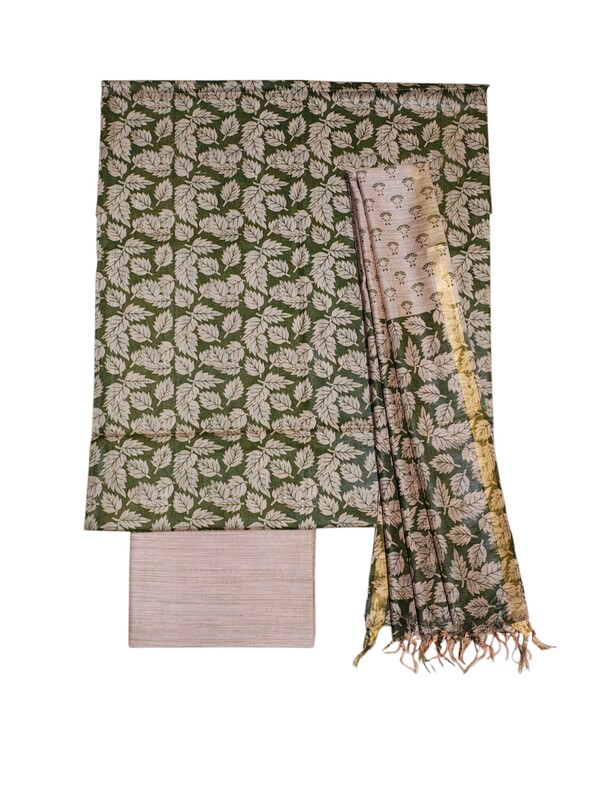 Green kalamkari Unstitched Salwar Suit Dress Material with Dupatta