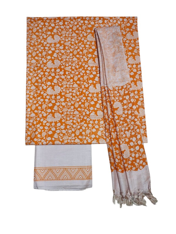 Orange kalamkari Unstitched Salwar Suit Dress Material with Dupatta