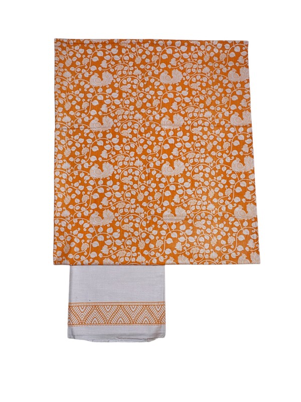 Orange kalamkari Unstitched Salwar Suit Dress Material with Dupatta
