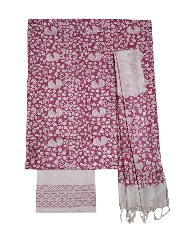 Pink kalamkari Unstitched Salwar Suit Dress Material with Dupatta