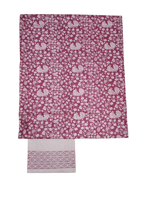 Pink kalamkari Unstitched Salwar Suit Dress Material with Dupatta