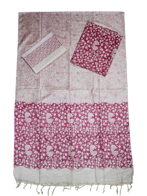 Pink kalamkari Unstitched Salwar Suit Dress Material with Dupatta
