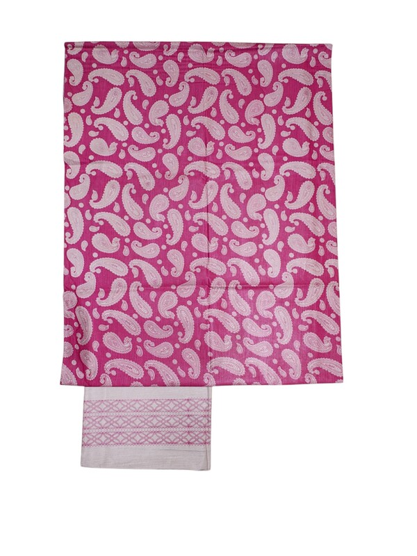 Pink & Green Kalamkari Unstitched Salwar Suit Dress Material with Dupatta