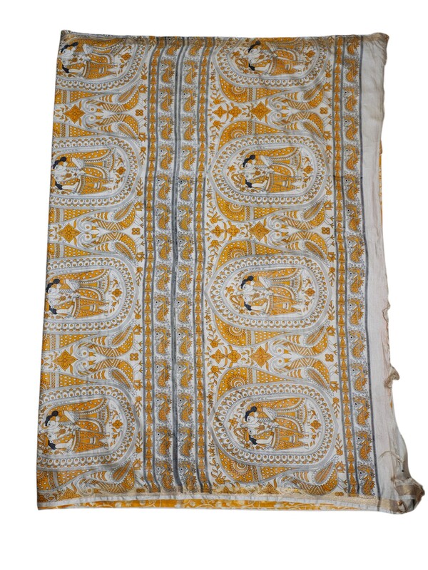Yellow Kalamkari Cotton Silk Saree with Unstitched Blouse
