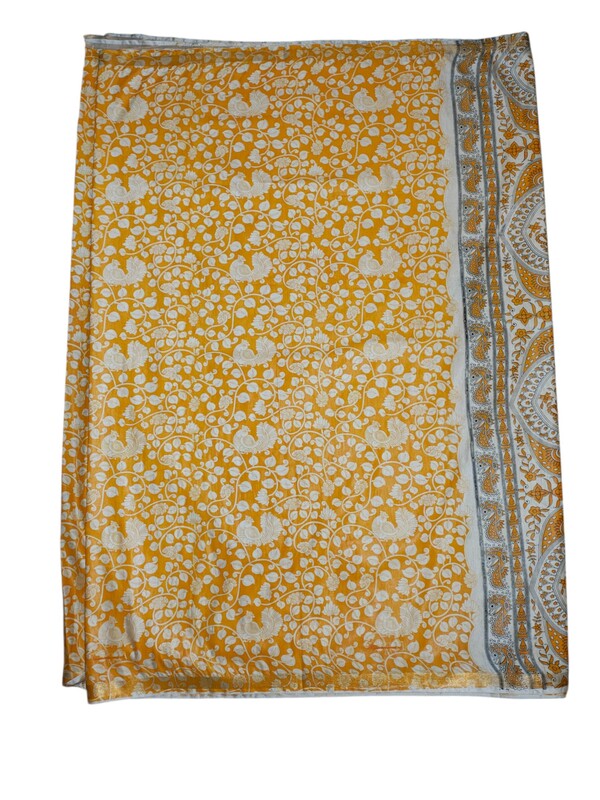 Yellow Kalamkari Cotton Silk Saree with Unstitched Blouse