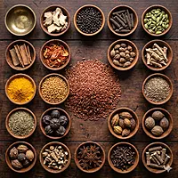 All ingredients in Karkidaka Kanji Koottu — herbs, spices and Njavara rice