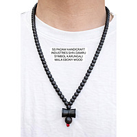 6MM Black Ebony Wood Karungali Shiv Damru Pendant Mala