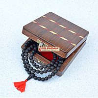 Black Ebony Wood Karungali Unpolished Pure & Natural Big Size Mala with Sheesham Wooden Gift Box