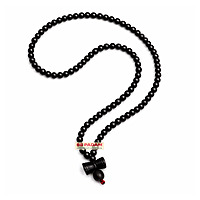 6MM Black Ebony Wood Karungali Shiv Damru Pendant Mala