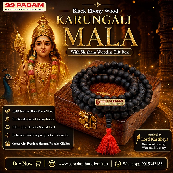 Black Ebony Wood Karungali Unpolished Pure & Natural Big Size Mala with Sheesham Wooden Gift Box