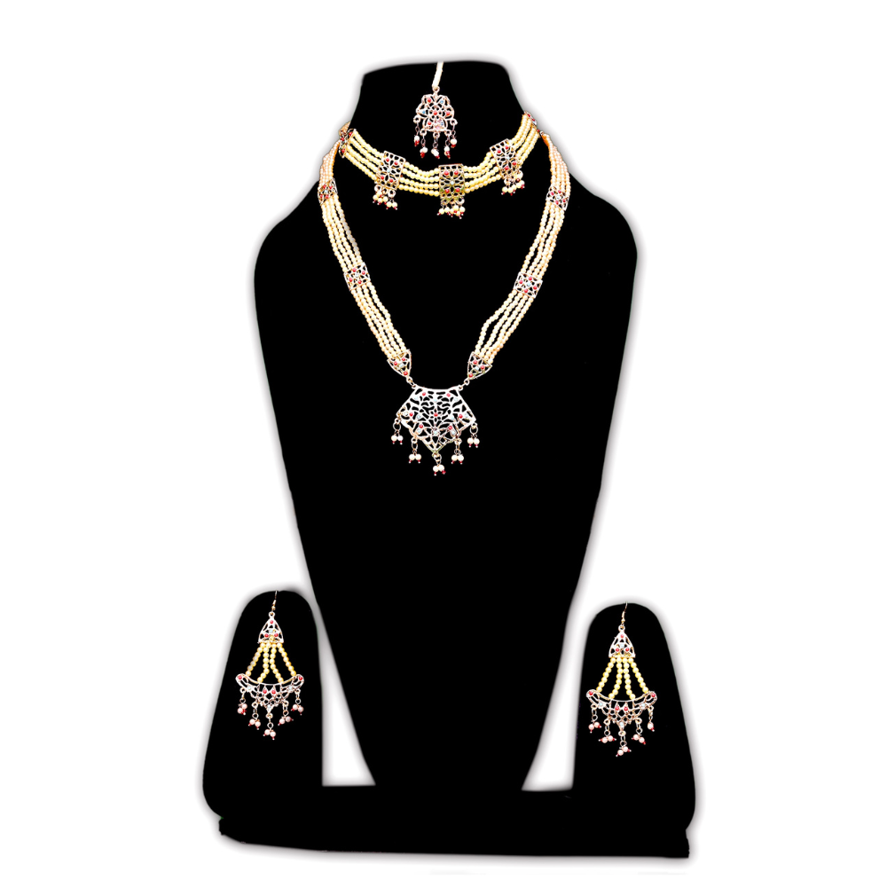 Kathak Dance Jewellery Set in Copper & Pearl Accents
