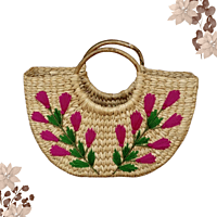 11 inch Kauna grass gift basket with handle and embroidery