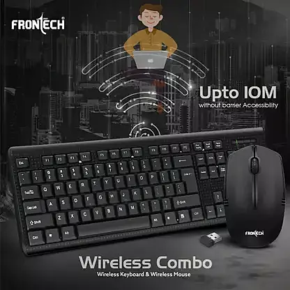 FRONTECH Wireless Keyboard and Mouse Combo | Membrane Keys with Retractable Stands | USB Plug & Play | Ergonomic & Comfortable Design | 1 Year Warranty (KB-0026, Black)