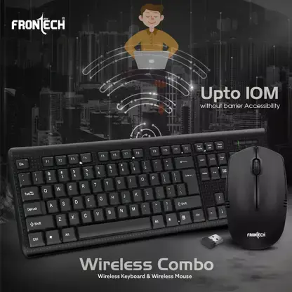 FRONTECH Wireless Keyboard and Mouse Combo | Membrane Keys with Retractable Stands | USB Plug & Play | Ergonomic & Comfortable Design | 1 Year Warranty (KB-0026, Black)
