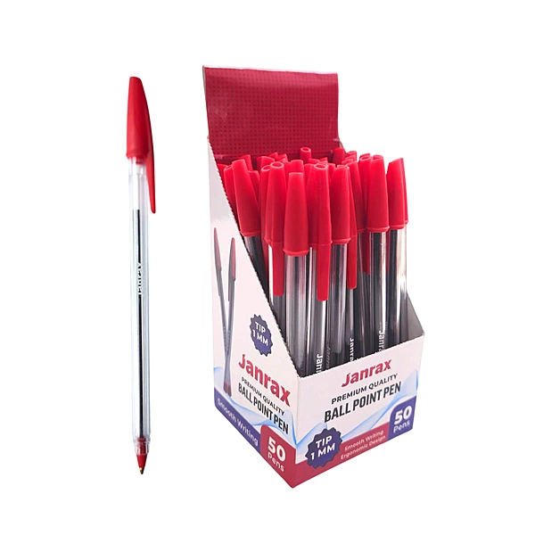 Box of 50 Red Ballpoint Pens Smooth Glide by Janrax