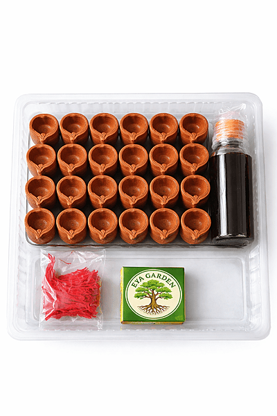 Mata Diya Set β 30 Terracotta Diyas with Neem Oil, Red Wicks & Matchbox for Kali, Durga Pooja Mata Diya Set β 30 Terracotta Diyas with Neem Oil, Red Wicks & Matchbox for Kali, Durga Pooja
