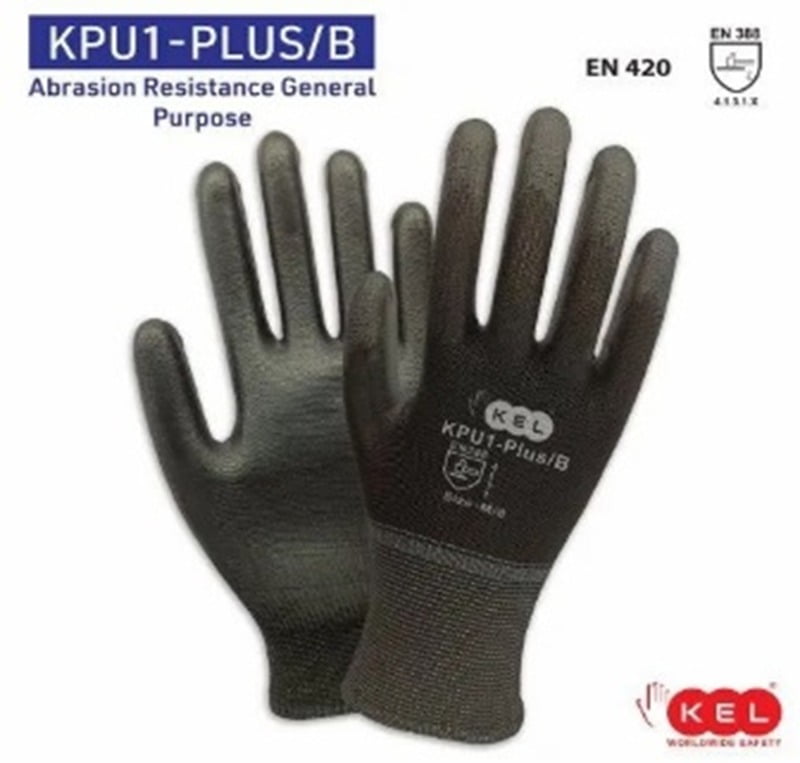 Cut Resistant  KPU1-Plus Black  Nylon Knitted  Gloves.