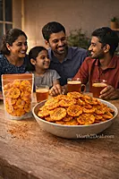 Family enjoying banana chips during evening tea time.