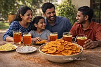 Family enjoying Kerala pepper banana chips during tea time