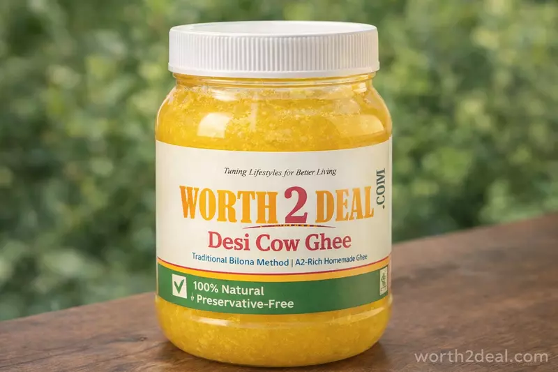 Pure desi cow ghee in glass jar made using traditional bilona method
