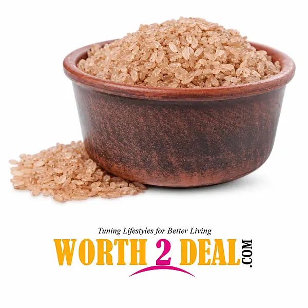 Kerala Unda Matta Rice in a rustic brown clay pot on white background with Worth2Deal branding