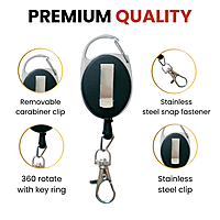 Black Retractable Key Reel with Carabiner