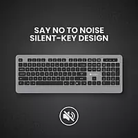 Portronics POR-1569 Wireless Combo Set – Grey features a stylish design, wireless keyboard, and mouse for an organized workspace.