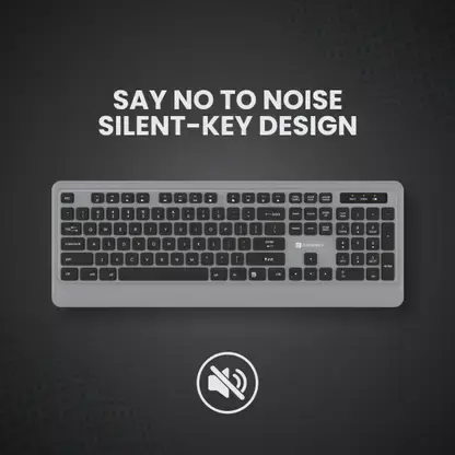 Portronics POR-1569 Wireless Combo Set – Grey features a stylish design, wireless keyboard, and mouse for an organized workspace.