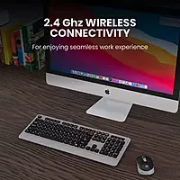 Portronics POR-1569 Wireless Combo Set – Grey features a stylish design, wireless keyboard, and mouse for an organized workspace.