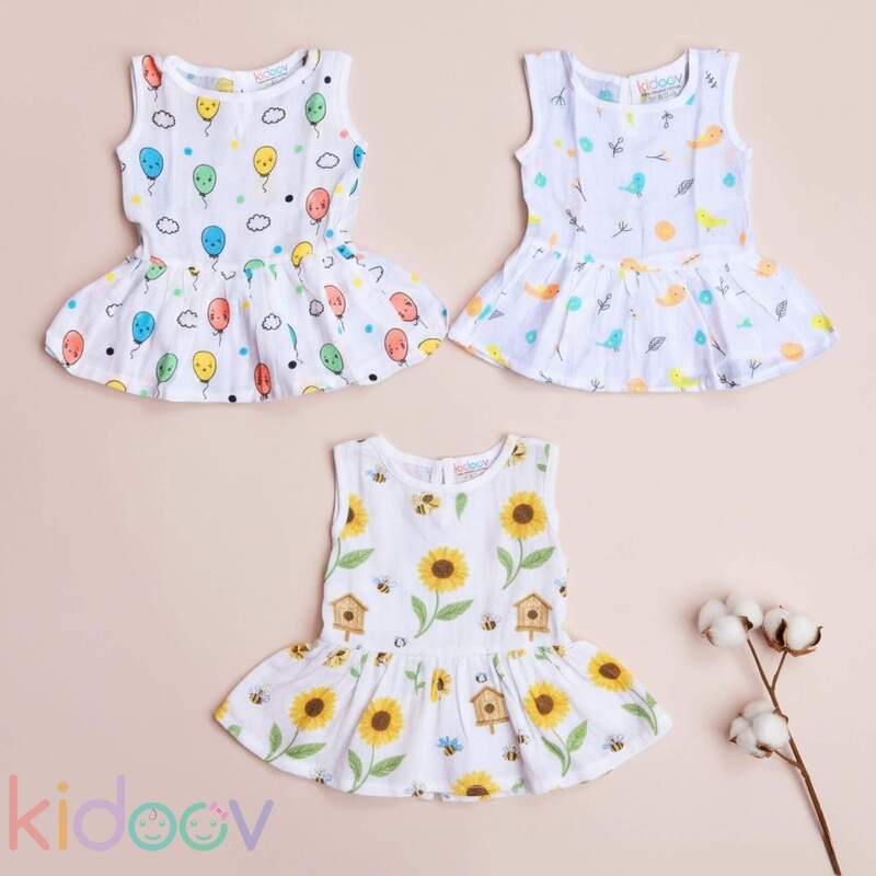 Muslin Frock Button Baby Dress | Organic Cotton Baby Clothing | Set of 3