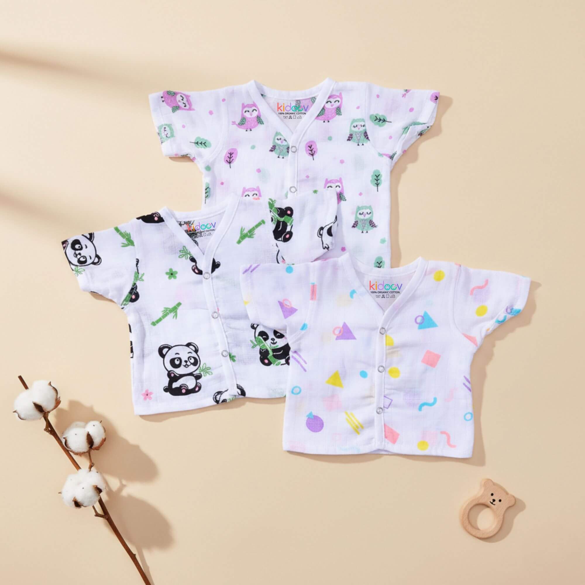 Muslin Jabla Button Half Sleeve Tops | Organic Cotton Baby Clothing | Set of 3