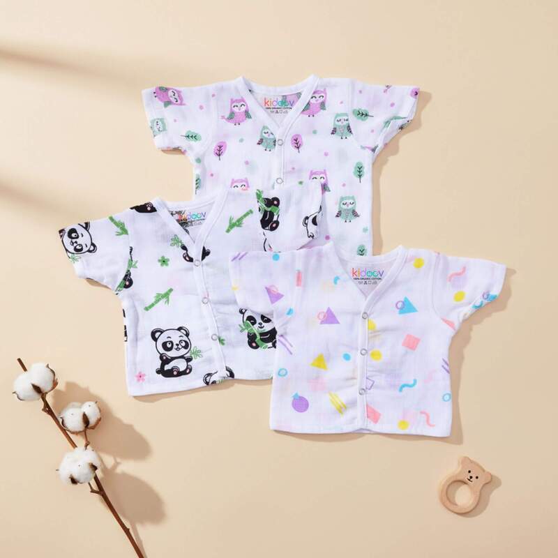 Muslin Jabla Button Half Sleeve Tops | Organic Cotton Baby Clothing | Set of 3