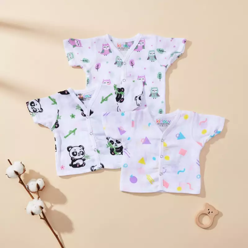 Muslin Jabla Button Half Sleeve Tops | Organic Cotton Baby Clothing | Set of 3