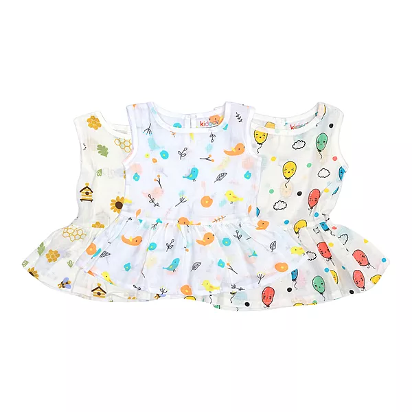 Muslin Frock Button Baby Dress | Set of 3