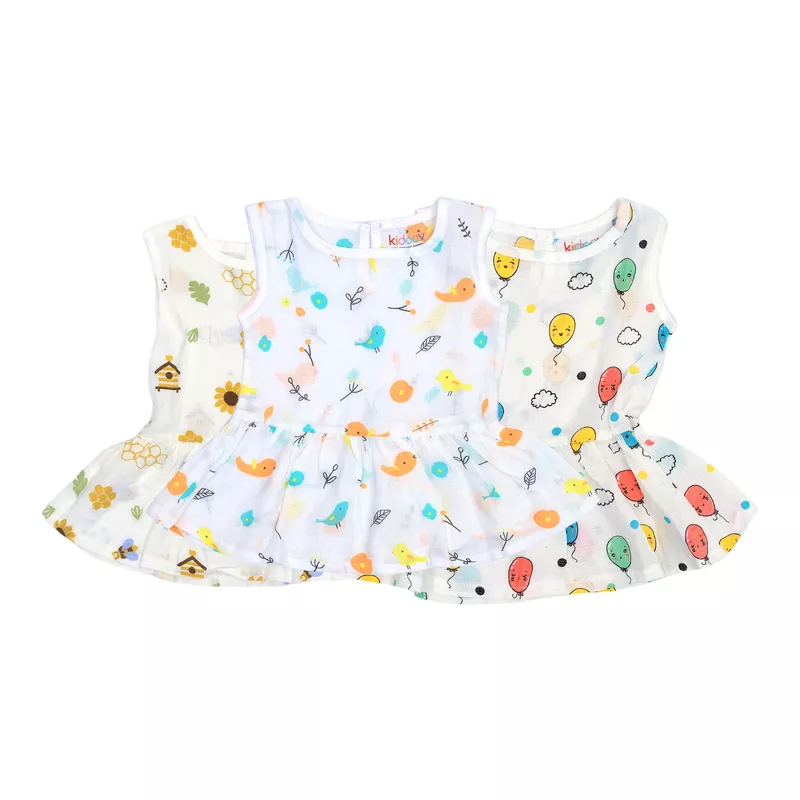 Muslin Frock Button Baby Dress | Set of 3