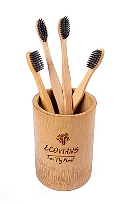 Antibacterial bamboo toothbrush with soft charcoal bristles