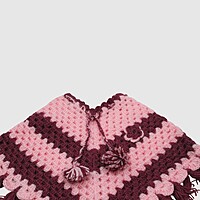 (1-2 Years) Handknitted Kids Woolen Poncho, Pink and Burgundy Striped