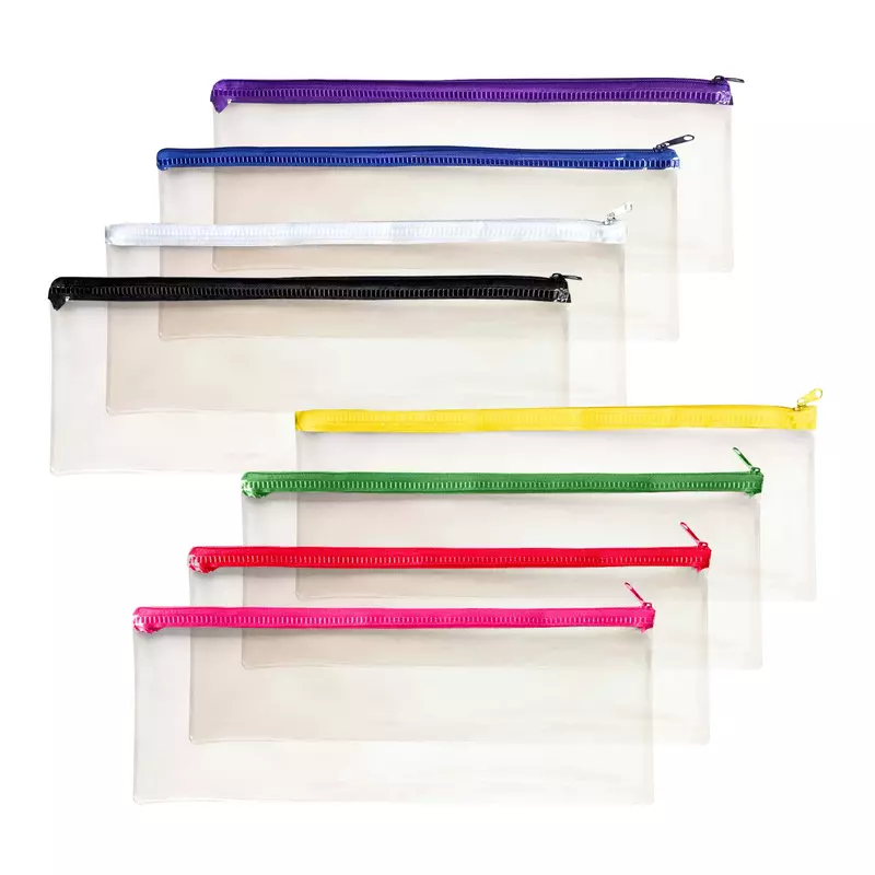 Pack of 12 Janrax 13x5"" Assorted Colour Zip Clear Exam Pencil Cases