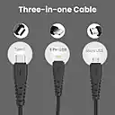 Portronics POR 1313 Konnect A Trio 3-in-1 Cable – Micro USB, Lightning, Type-C, Nylon Braided, Black