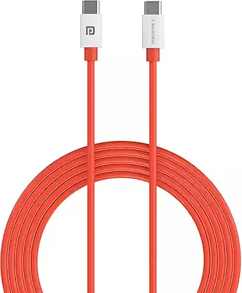 Portronics Konnect Dash Max 65W Type-C to Type-C Cable – Red is a high-speed charging and data transfer cable, designed for durability and efficiency, perfect for modern devices.