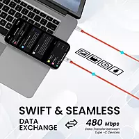 Portronics Konnect Dash Max 65W Type-C to Type-C Cable – Red is a high-speed charging and data transfer cable, designed for durability and efficiency, perfect for modern devices.