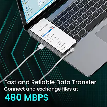 Portronics Konnect L – 8-Pin USB Cable, 3A, 2M, Grey. Fast charging and data transfer, durable design, compatible with various devices, perfect for everyday use and travel.