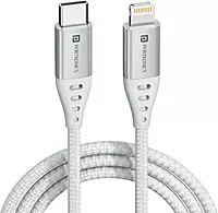 Portronics Konnect L – 20W PD Type-C to Lightning Cable, White. Fast charging and data transfer, durable design, compatible with iPhone and iPad. Perfect for on-the-go charging needs.