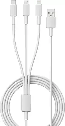 Portronics Konnect Link 3 – 3-in-1 Cable, 3A, 1M, White. Versatile charging solution for multiple devices. Durable design, fast charging, and convenient length for everyday use.